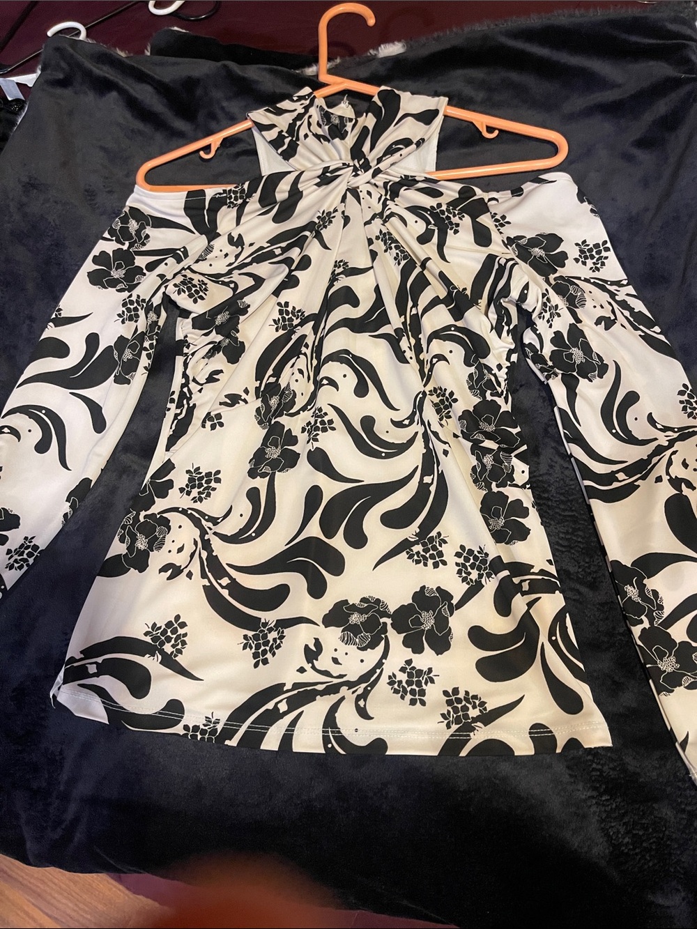 INC International Concepts Black and White Floral Twist-Neck Blouse